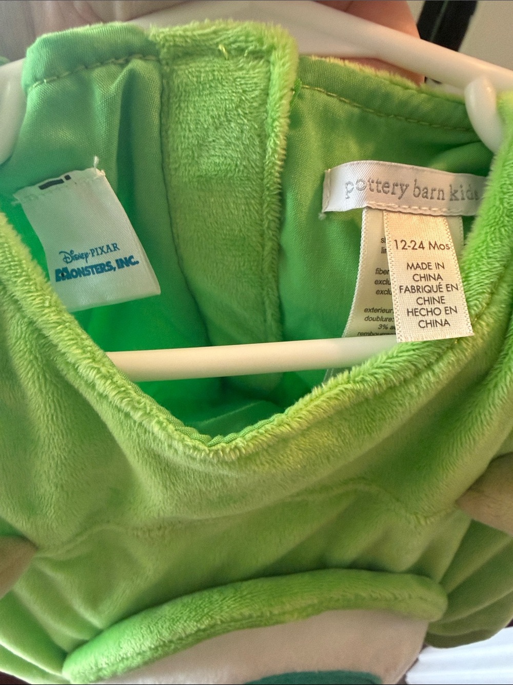 Mike Wazowski Plush Costume Hood and foot mitts - Green Monster Set - Picture 4 of 4